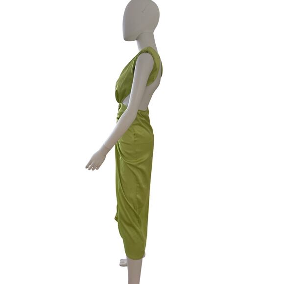 Mew Mews Fashion Deep V Neck Backless Ruched Twist Front Midi Dress S Neon green - Picture 5 of 11
